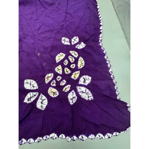 Purple white Cotton Batik Style Scarf With Leaf Design 28x28" READ - Picture 2 of 8